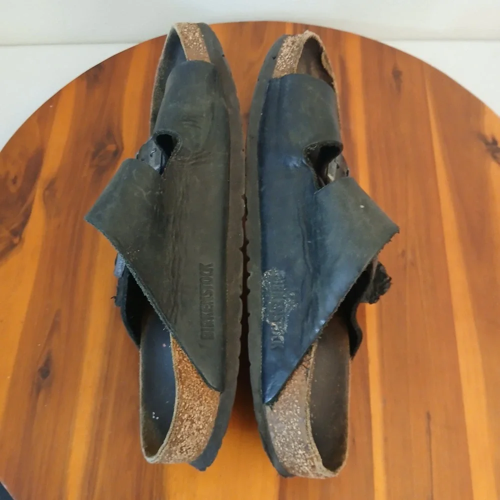 Birkenstock Arizona Sandals Mens 39 W8 M6 Black Leather‎ Double Strap Slides